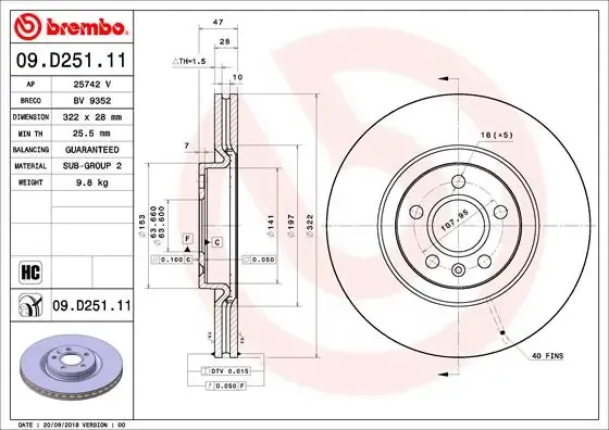 Disco do freio dianteiro 09D25111 Brembo