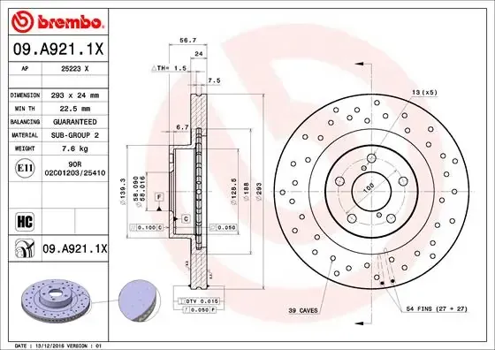 Disco do freio dianteiro 09A9211X Brembo