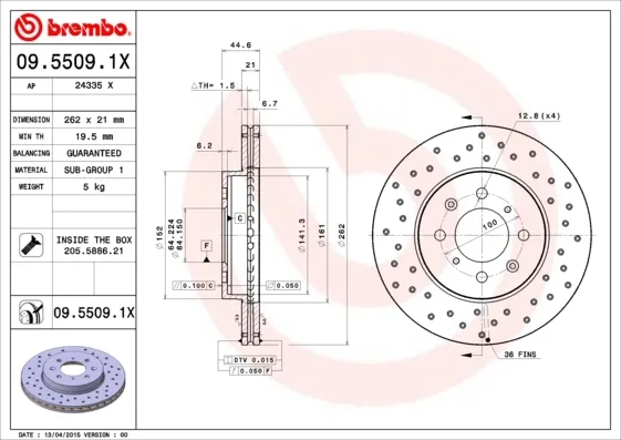 Disco do freio dianteiro 0955091X Brembo