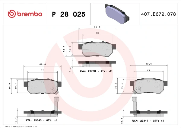 P28025 Brembo sapatas do freio traseiras de disco