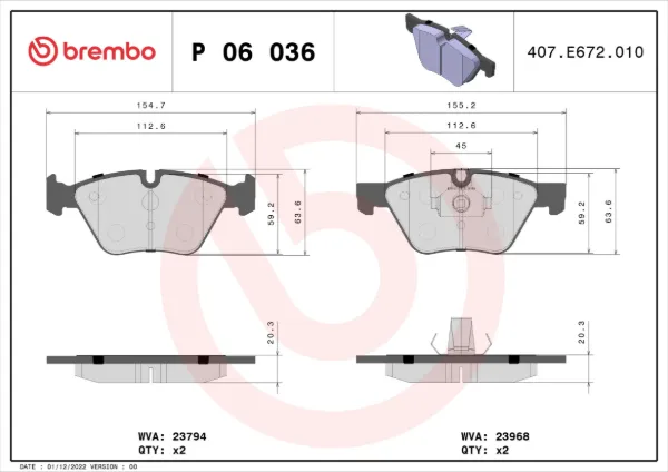 Sapatas do freio dianteiras de disco P06036 Brembo