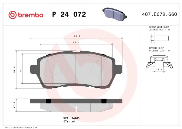 Sapatas do freio dianteiras de disco P24072 Brembo