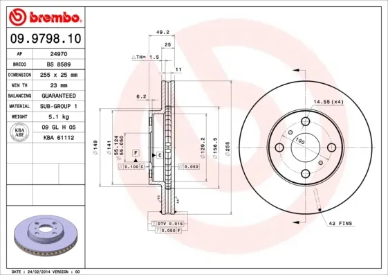 Disco do freio dianteiro 09979810 Brembo