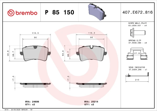 P85150 Brembo sapatas do freio traseiras de disco