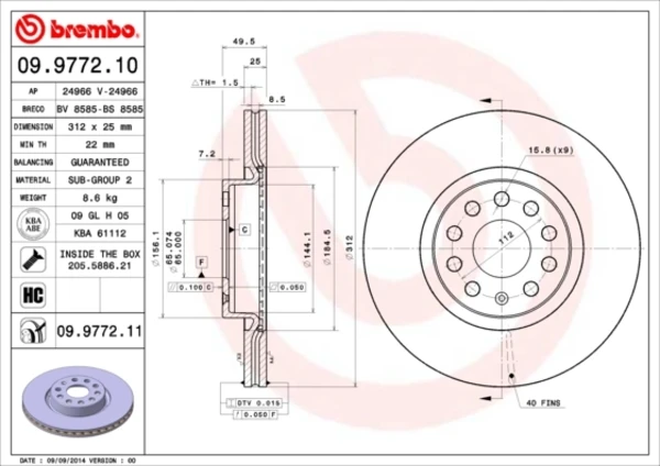 09.9772.11 Brembo disco do freio dianteiro