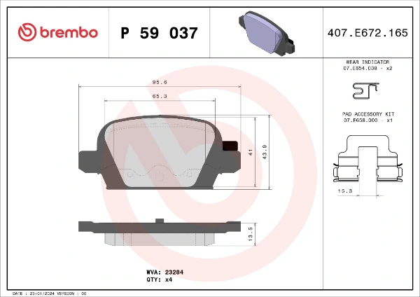 P 59 037 Brembo sapatas do freio traseiras de disco