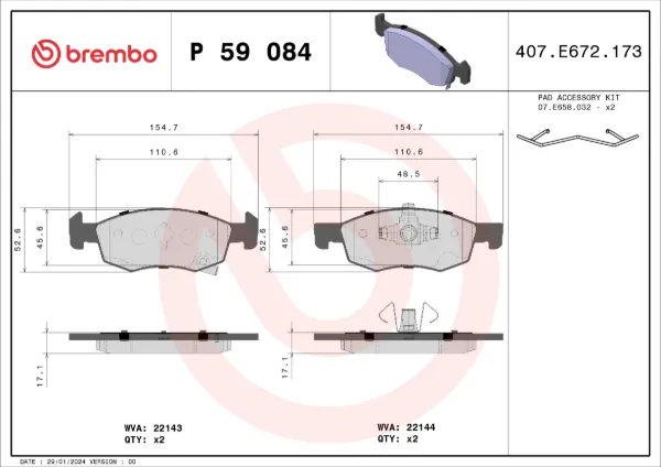 Sapatas do freio dianteiras de disco P59084 Brembo