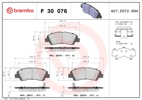 Sapatas do freio dianteiras de disco P30076 Brembo