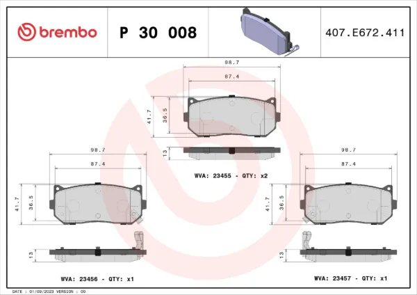 Sapatas do freio traseiras de disco P30008 Brembo