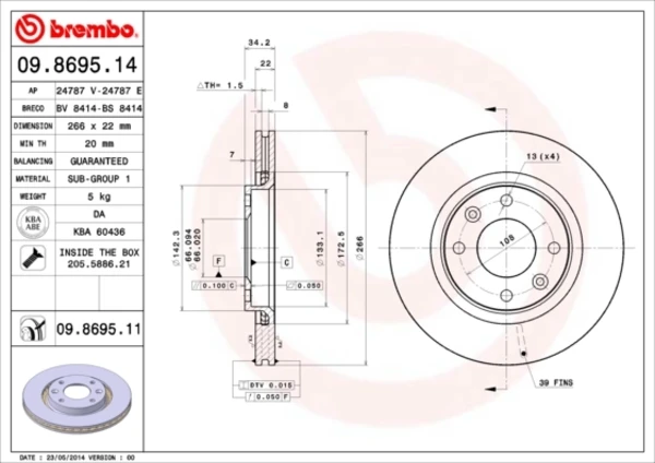 09.8695.11 Brembo disco do freio dianteiro