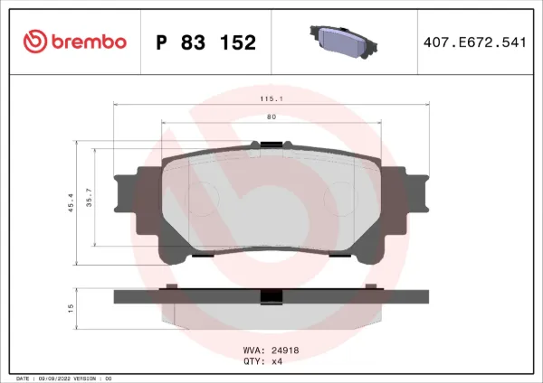 Sapatas do freio traseiras de disco P83152 Brembo