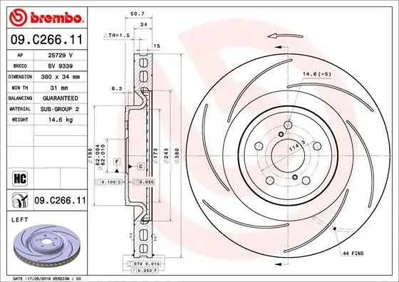 Disco do freio dianteiro 09C26611 Brembo