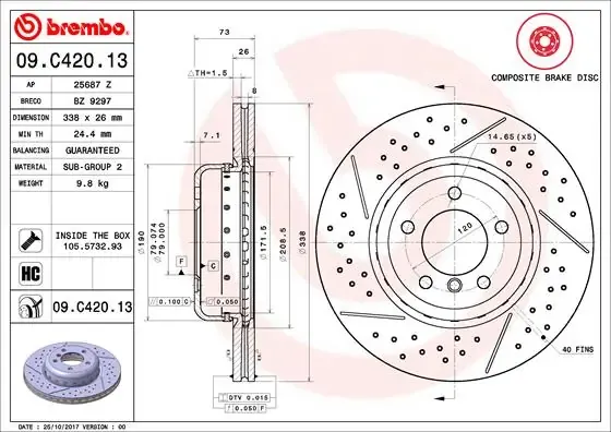 Disco do freio dianteiro 09C42013 Brembo