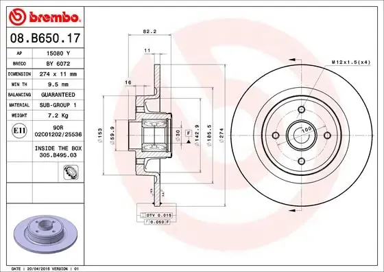 Disco do freio traseiro 08B65017 Brembo