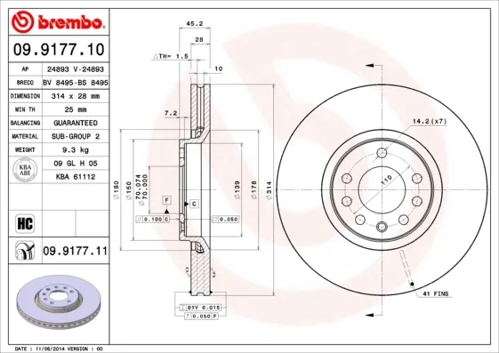 Disco do freio dianteiro 09917711 Brembo