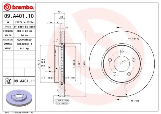 Disco do freio dianteiro 09A40111 Brembo