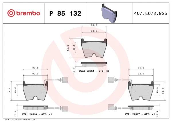Sapatas do freio dianteiras de disco P85132 Brembo