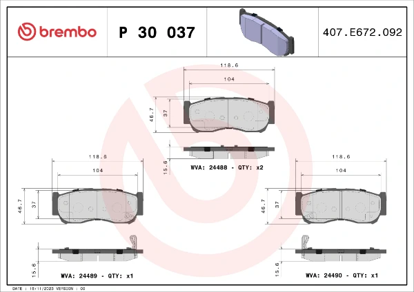 P30037 Brembo sapatas do freio traseiras de disco