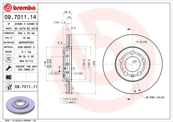 Disco do freio dianteiro 09701111 Brembo