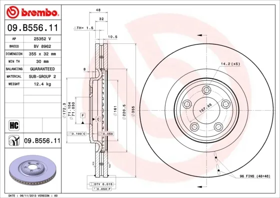Disco do freio dianteiro 09B55611 Brembo