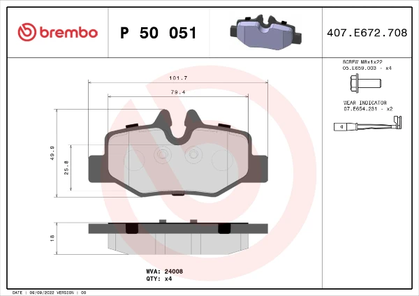 P50051 Brembo sapatas do freio traseiras de disco