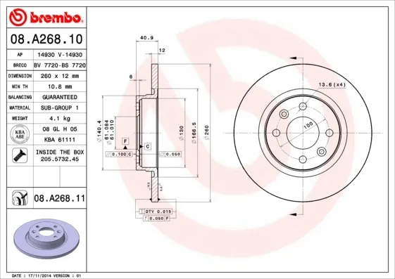Disco do freio dianteiro 08A26811 Brembo