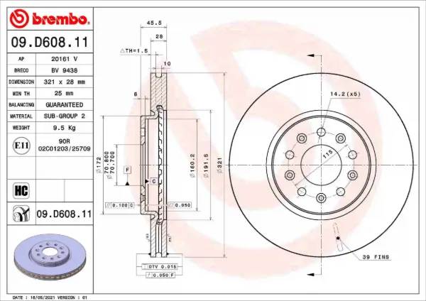 Disco do freio dianteiro 09D60811 Brembo
