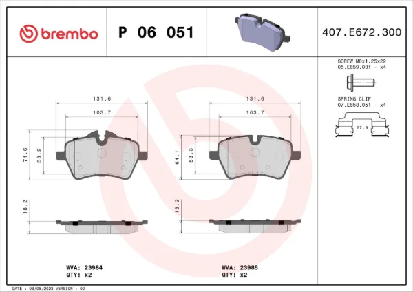 Sapatas do freio dianteiras de disco P06051X Brembo