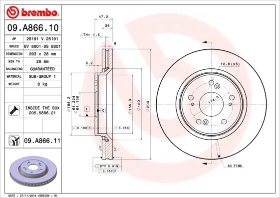 Disco do freio dianteiro 09A86610 Brembo
