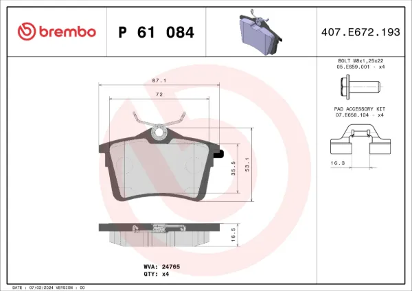 Sapatas do freio traseiras de disco P61084 Brembo