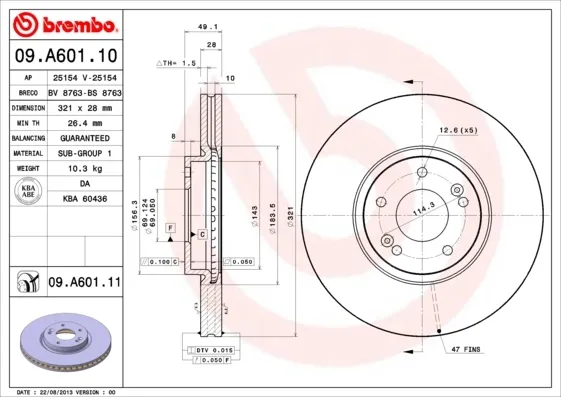 Disco do freio dianteiro 09A60110 Brembo