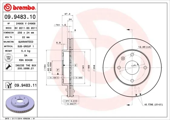 Disco do freio dianteiro 09948311 Brembo