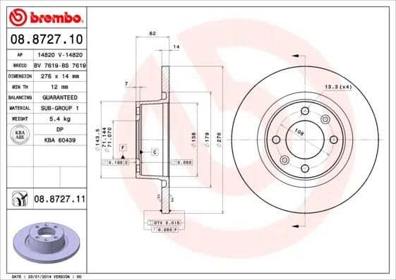 Disco do freio traseiro 08872710 Brembo