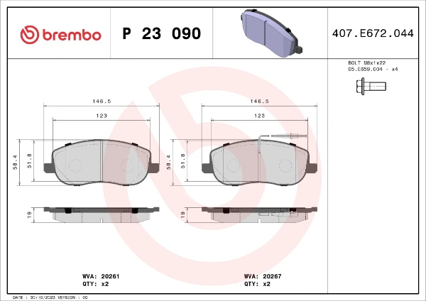 P 23 090 Brembo sapatas do freio dianteiras de disco