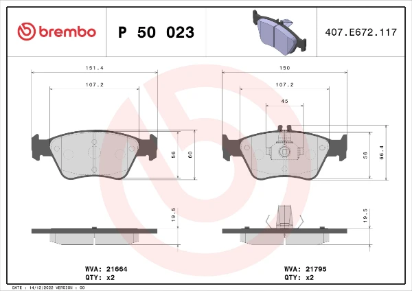 P50023 Brembo sapatas do freio dianteiras de disco