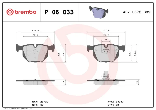 Sapatas do freio traseiras de disco P06033 Brembo