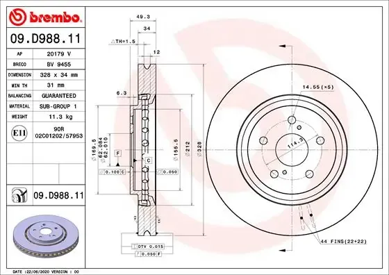 Disco do freio dianteiro 09D98811 Brembo