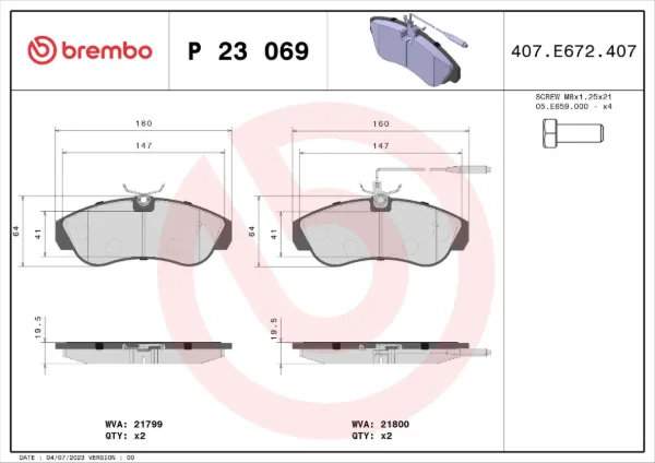 Sapatas do freio dianteiras de disco P23069 Brembo