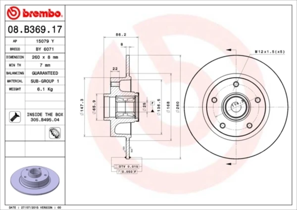 08.B369.17 Brembo disco do freio traseiro