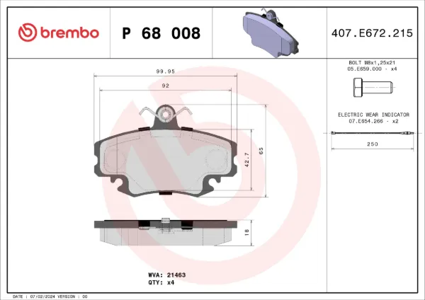 Sapatas do freio dianteiras de disco P68008 Brembo
