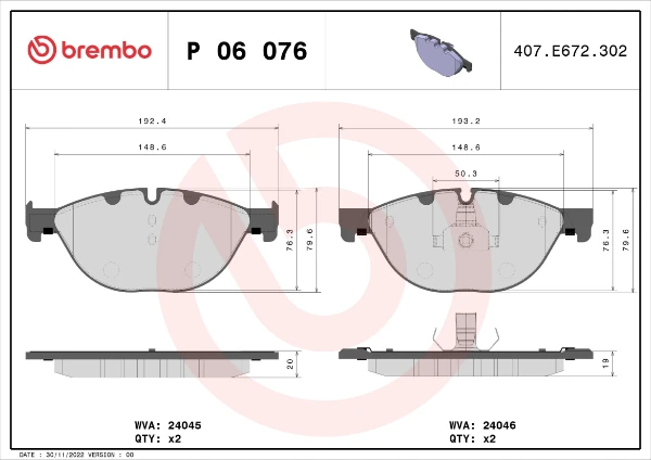 P06076 Brembo sapatas do freio dianteiras de disco