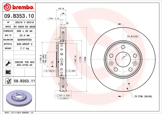 Disco do freio dianteiro 09B35311 Brembo