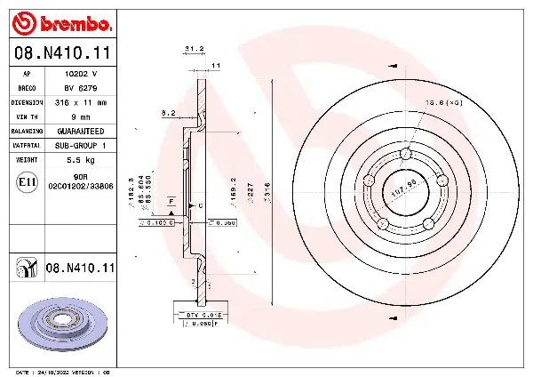 Disco do freio traseiro 08N41011 Brembo