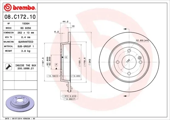 Disco do freio traseiro 08C17210 Brembo