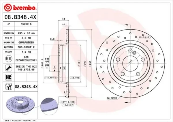 08B3484X Brembo disco do freio traseiro