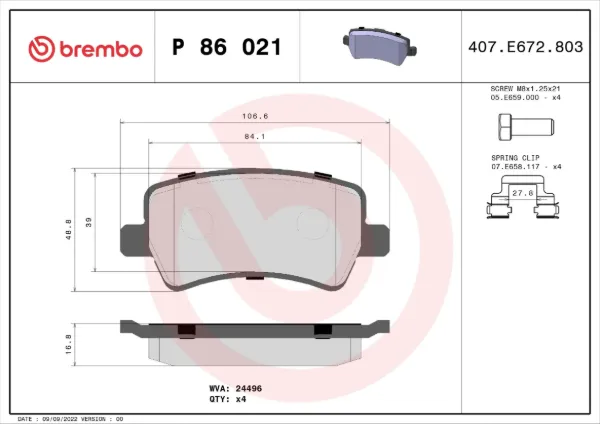 Sapatas do freio traseiras de disco P86021 Brembo