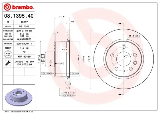 Disco do freio traseiro 08139540 Brembo