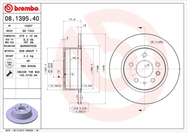 08.1395.40 Brembo disco do freio traseiro