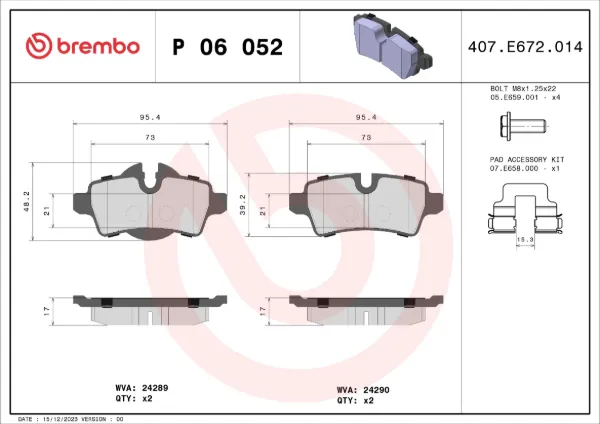 Sapatas do freio traseiras de disco P06052 Brembo