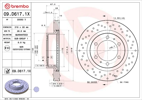 09.D617.1X Brembo disco do freio dianteiro